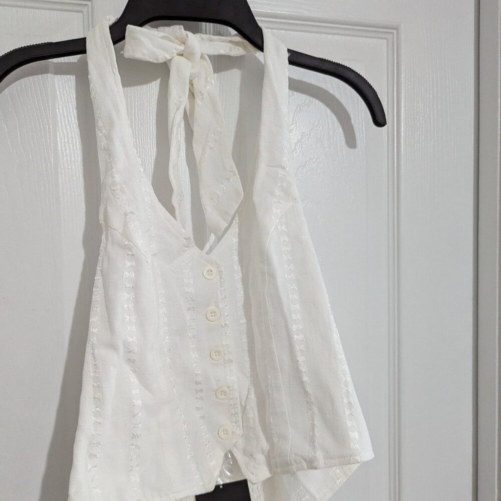 NWT Forever 21 Backless Halter Top Blouse White Tie-Back Sz S